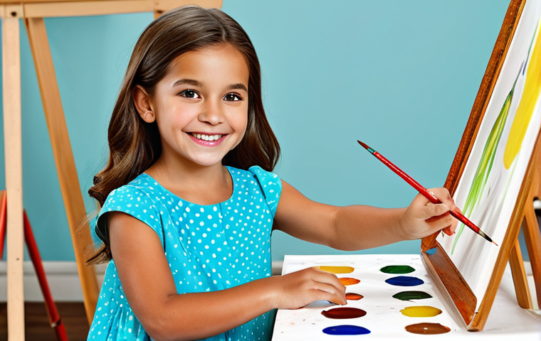 방과후지도사와 수업 운영 경험담 - Child Discovering Talent**

A young, smiling child, fully clothed, participating in a painting class...