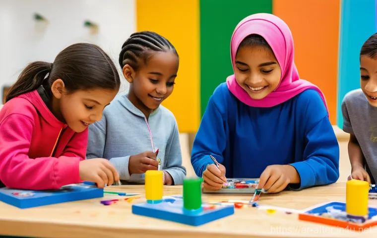 방과후지도사와 사회적 가치 - **Prompt:** A vibrant, diverse group of children, aged 6-12, enthusiastically participating in vario...